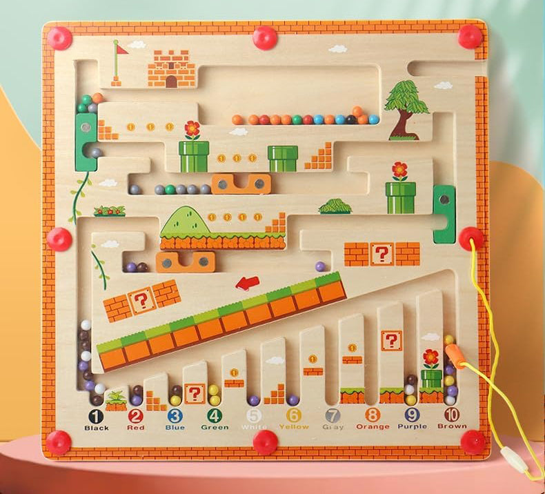 Wooden Magnetic Maze Board Educational Marble Puzzle Game