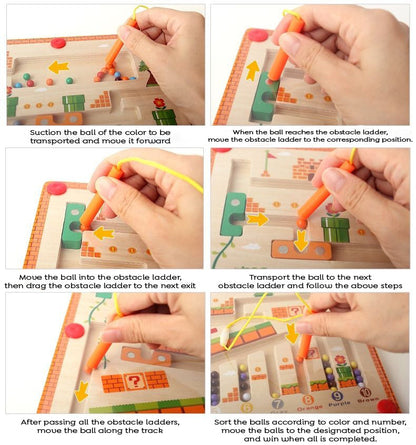 Wooden Magnetic Maze Board Educational Marble Puzzle Game